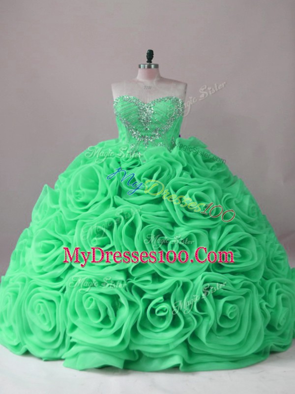 High Class Brush Train Ball Gowns Quinceanera Dress Sweetheart Fabric With Rolling Flowers Sleeveless Lace Up