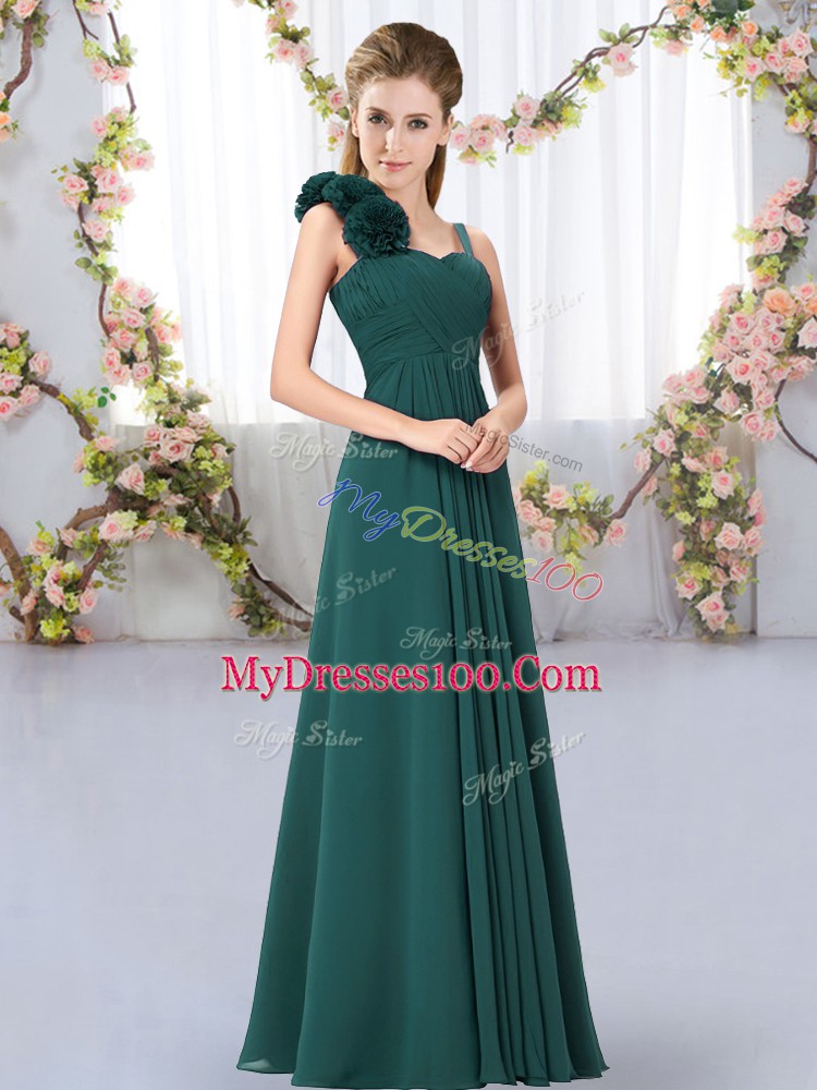 Modern Sleeveless Lace Up Floor Length Hand Made Flower Bridesmaids Dress