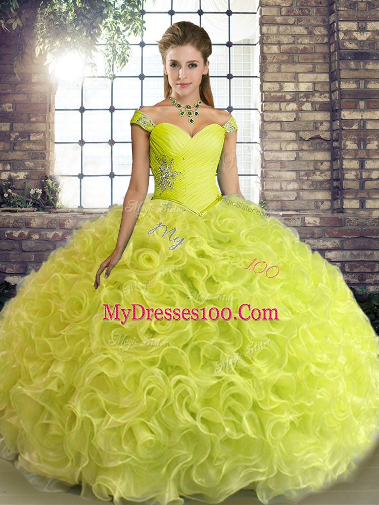 Latest Yellow Green Lace Up Sweet 16 Quinceanera Dress Beading Sleeveless Floor Length
