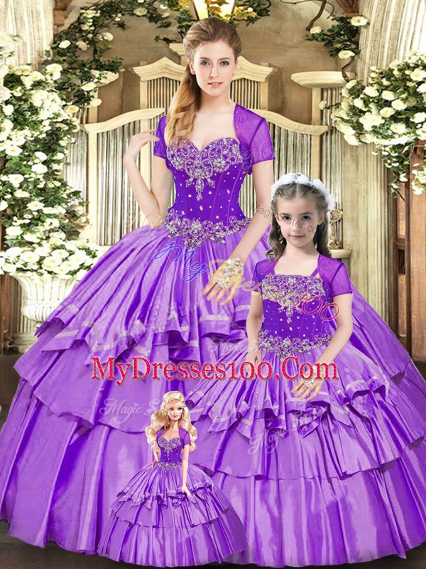 Lavender Sleeveless Beading and Ruffled Layers Floor Length Sweet 16 Dress