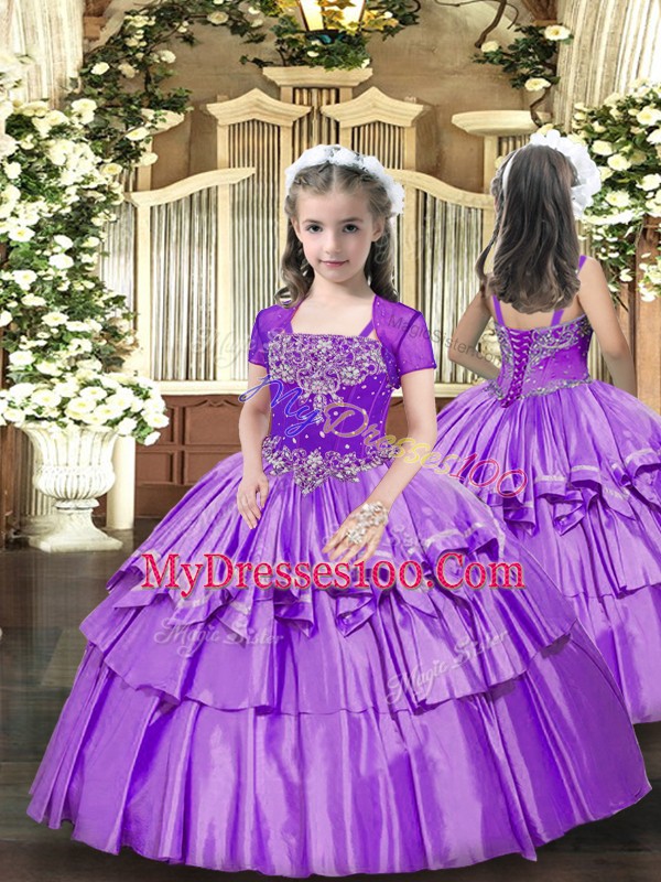 Lavender Sleeveless Beading and Ruffled Layers Floor Length Sweet 16 Dress