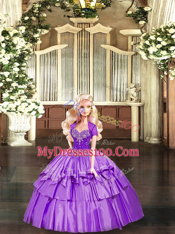 Lavender Sleeveless Beading and Ruffled Layers Floor Length Sweet 16 Dress