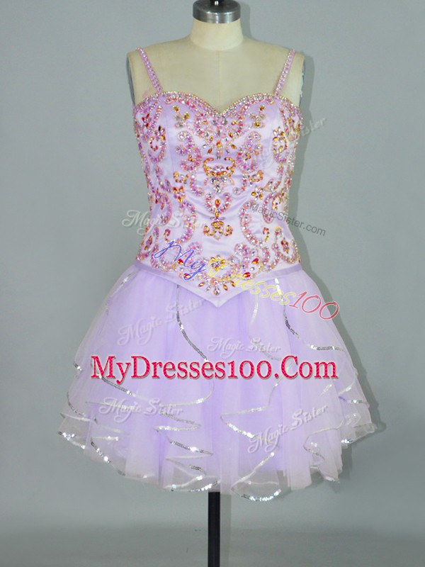 Graceful Tulle Sleeveless Mini Length Homecoming Dress and Beading and Ruffles