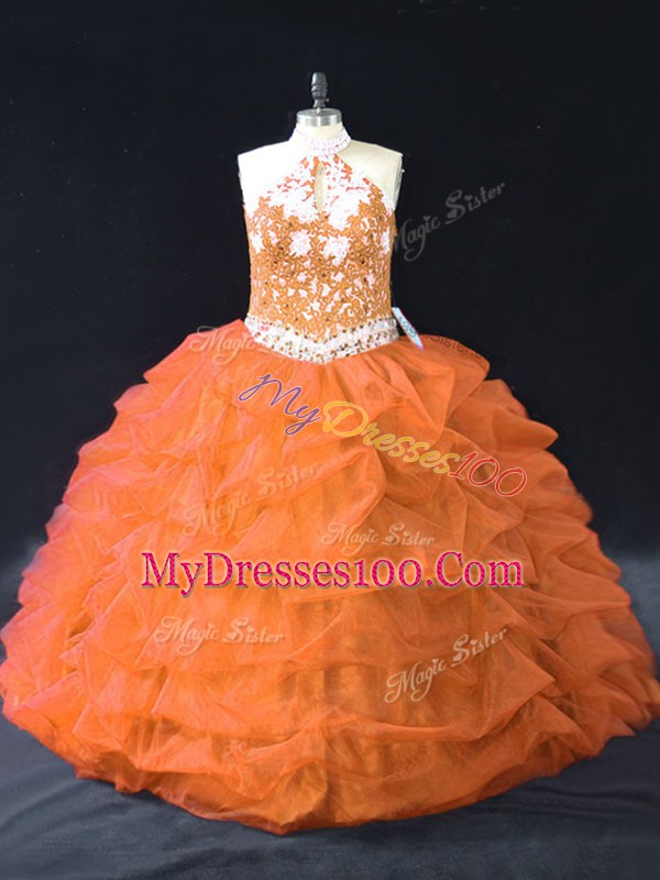 Sumptuous Orange Sleeveless Pick Ups Floor Length Ball Gown Prom Dress