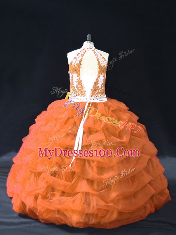 Sumptuous Orange Sleeveless Pick Ups Floor Length Ball Gown Prom Dress