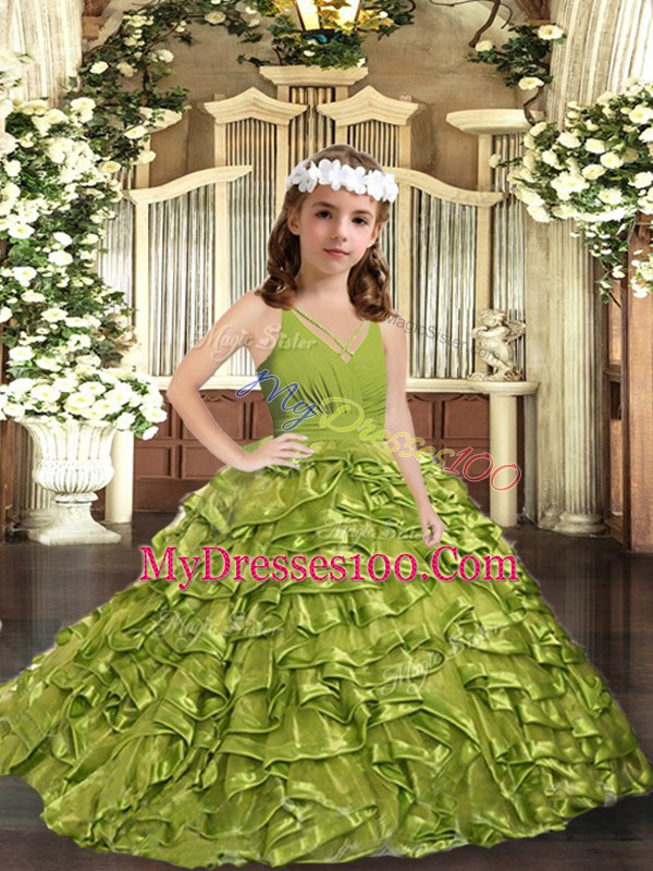 Sleeveless Zipper Floor Length Ruffles Girls Pageant Dresses