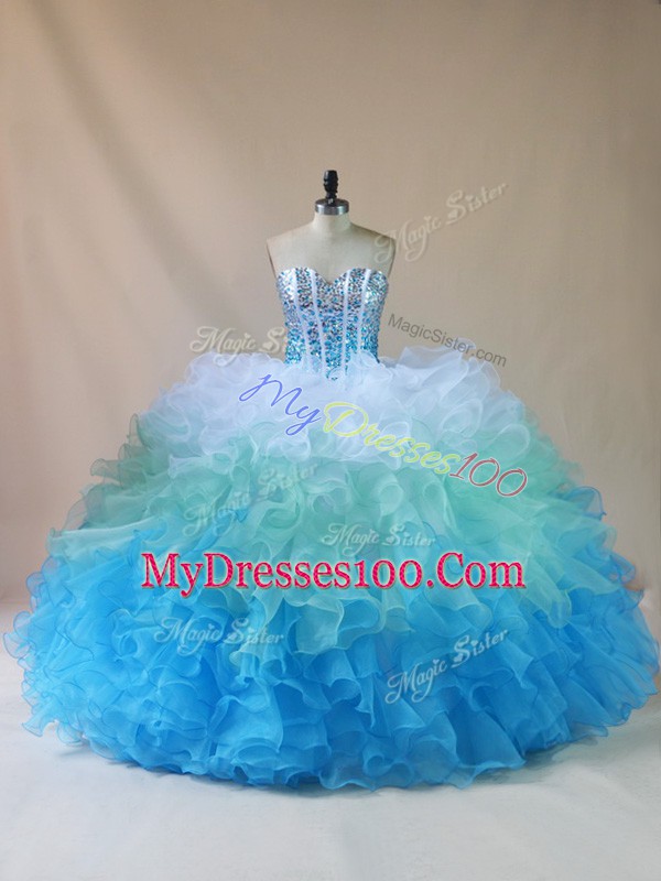 Amazing Organza Sweetheart Sleeveless Lace Up Beading and Ruffles Sweet 16 Dresses in Multi-color