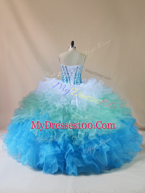 Amazing Organza Sweetheart Sleeveless Lace Up Beading and Ruffles Sweet 16 Dresses in Multi-color