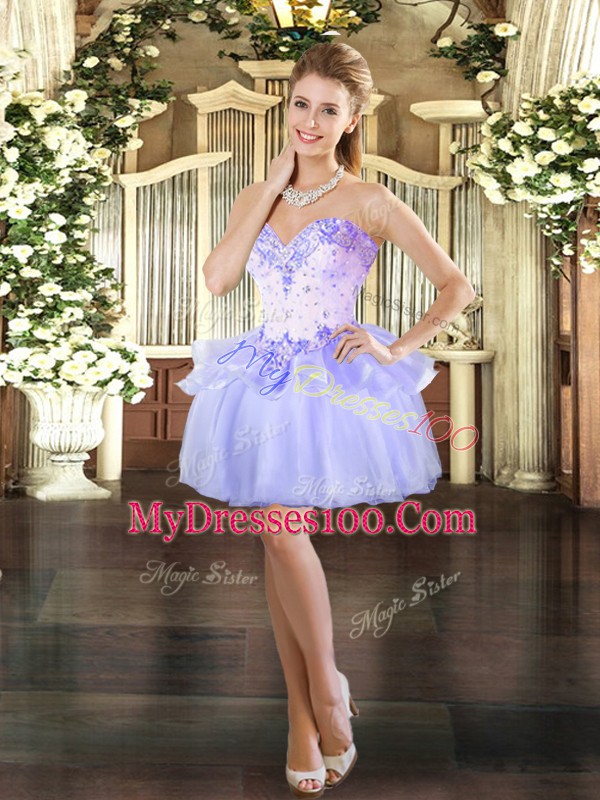 Comfortable Organza Sleeveless Mini Length Homecoming Dress and Beading