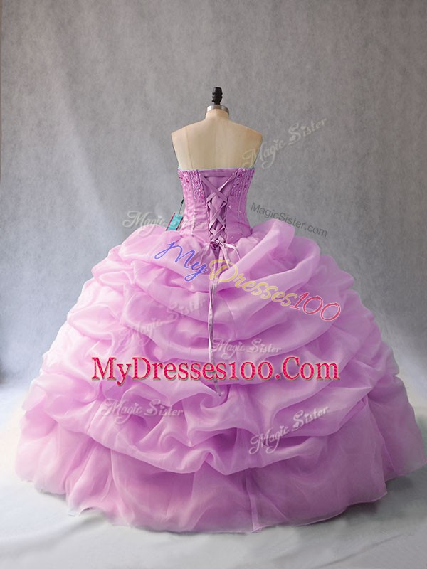 Floor Length Lilac Quinceanera Dress Organza Sleeveless Pick Ups