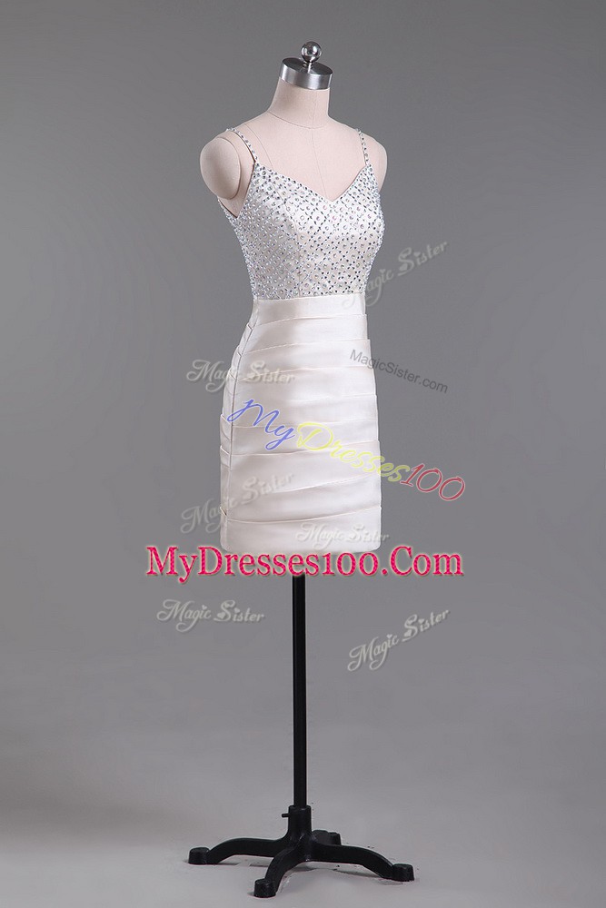 Excellent Champagne Sleeveless Beading Mini Length Homecoming Dresses