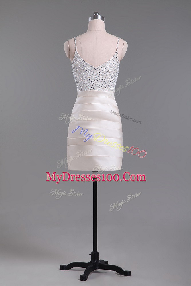 Excellent Champagne Sleeveless Beading Mini Length Homecoming Dresses