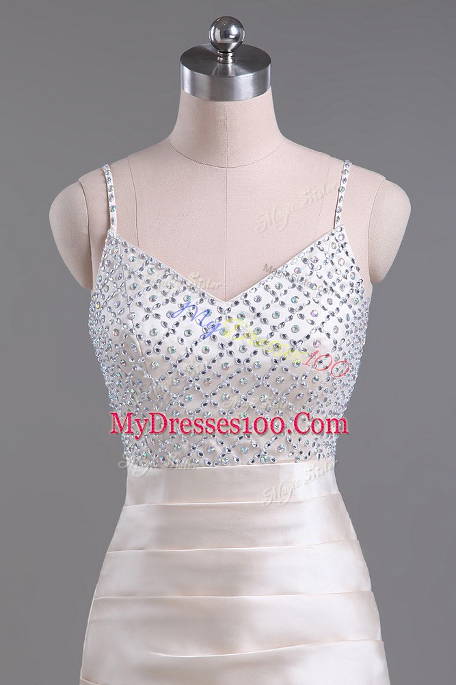 Excellent Champagne Sleeveless Beading Mini Length Homecoming Dresses