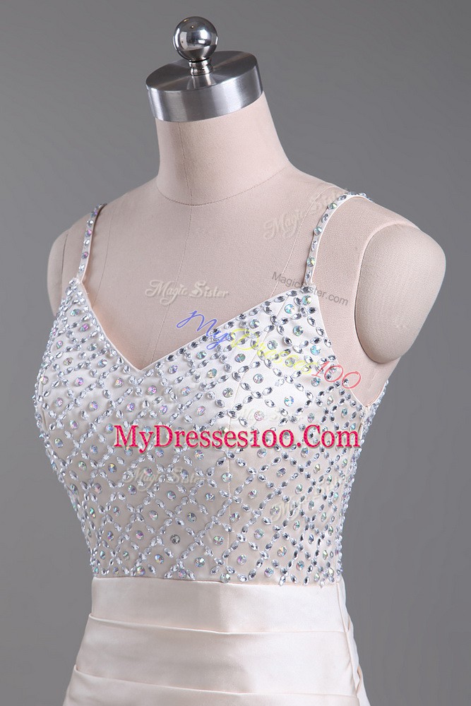 Excellent Champagne Sleeveless Beading Mini Length Homecoming Dresses