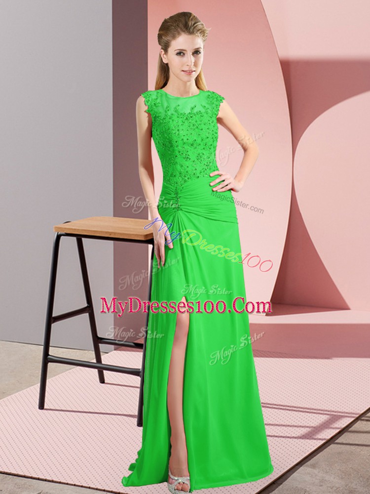 Captivating Green Scoop Lace Up Beading Party Dress for Girls Sleeveless