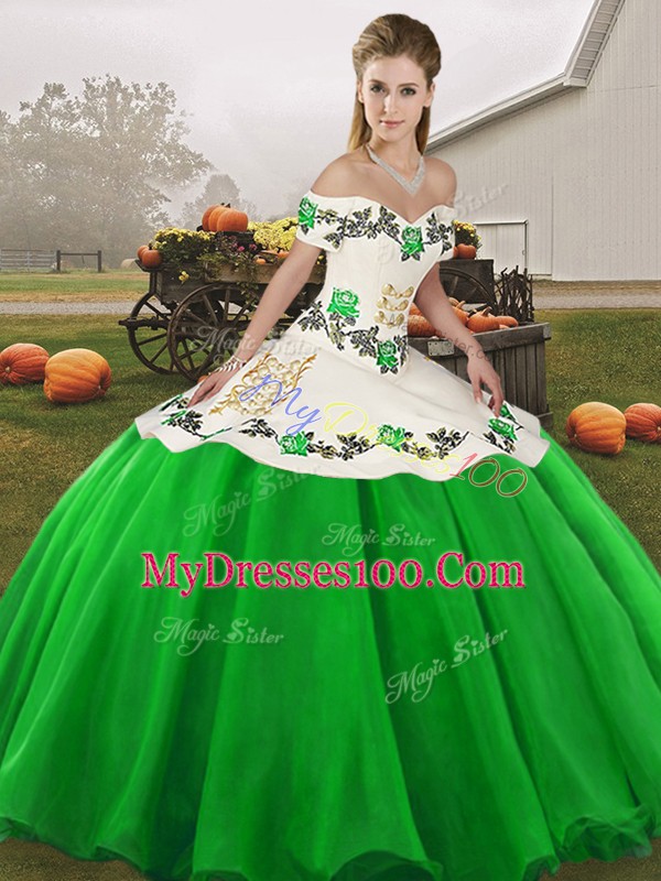Green Sleeveless Organza Lace Up Sweet 16 Dress for Military Ball and Sweet 16 and Quinceanera