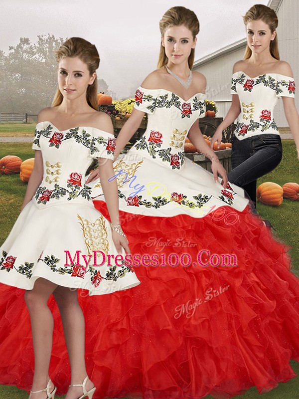 Organza Sleeveless Floor Length Quinceanera Dress and Embroidery and Ruffles
