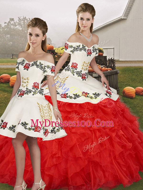 Organza Sleeveless Floor Length Quinceanera Dress and Embroidery and Ruffles