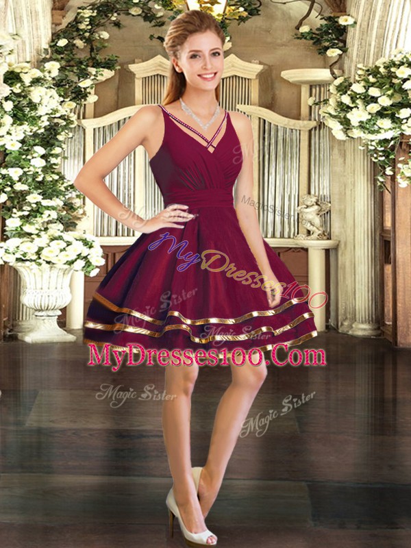 Ruffled Layers Quince Ball Gowns Burgundy Backless Sleeveless Floor Length