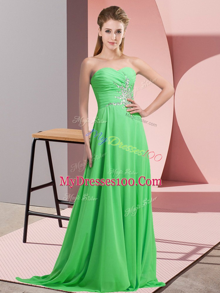 Sleeveless Chiffon Floor Length Lace Up Evening Dress in with Beading and Ruching