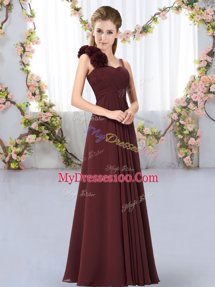 Brown Lace Up Straps Hand Made Flower Quinceanera Court Dresses Chiffon Sleeveless