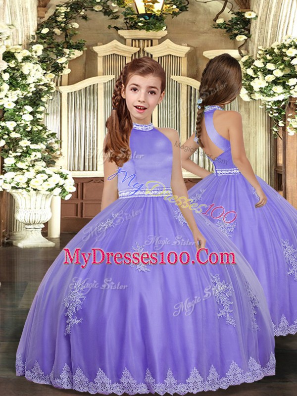 Custom Made Lavender Backless Quinceanera Gowns Beading and Appliques Sleeveless Floor Length