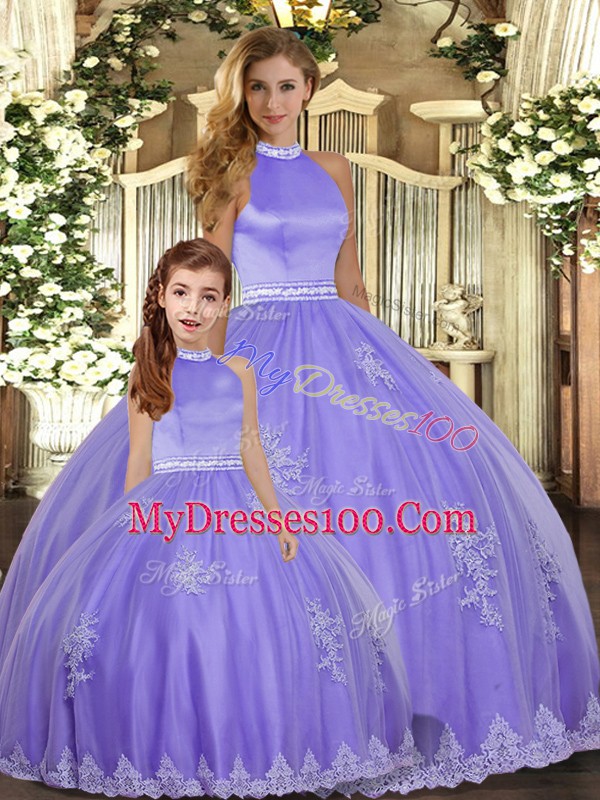 Custom Made Lavender Backless Quinceanera Gowns Beading and Appliques Sleeveless Floor Length