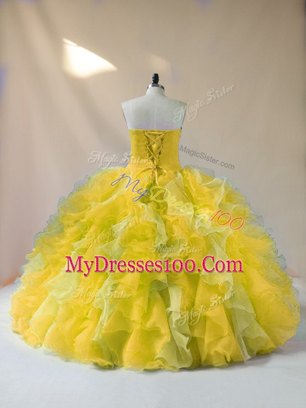 Latest Multi-color Lace Up Quinceanera Gown Beading and Ruffles Sleeveless Floor Length