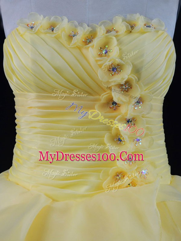 Amazing Sweetheart Sleeveless Organza 15 Quinceanera Dress Hand Made Flower Lace Up