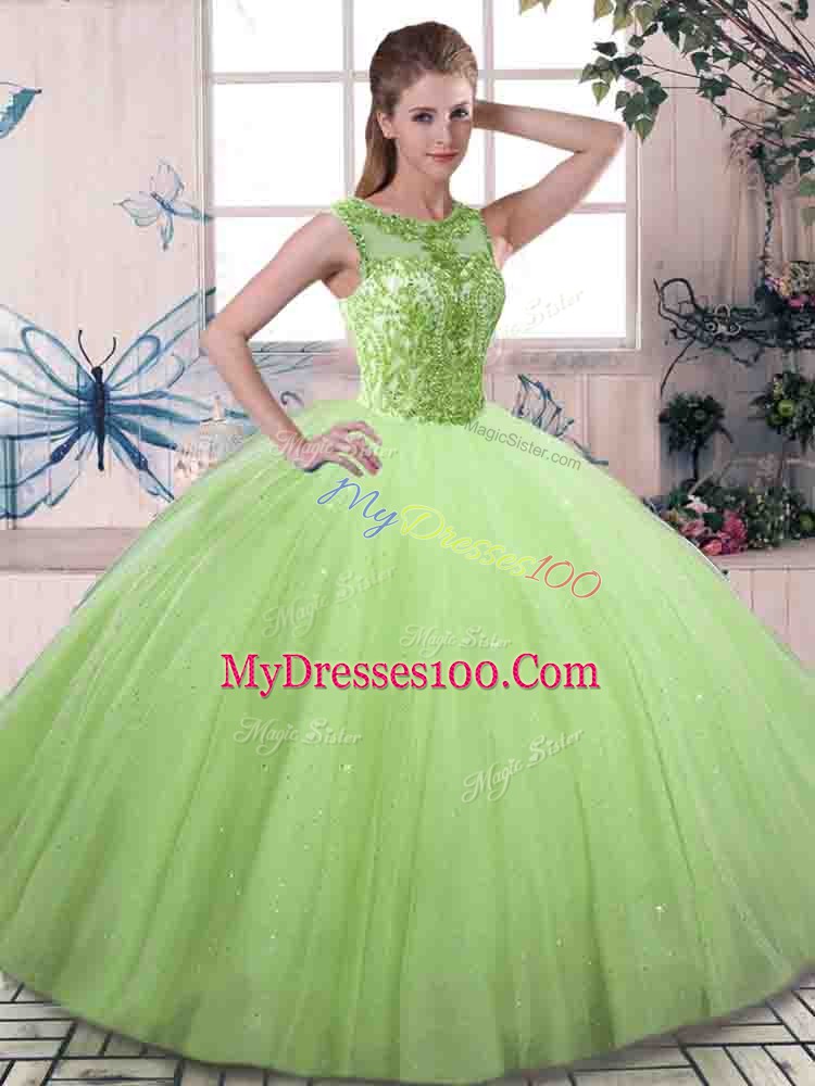 Sumptuous Floor Length Sweet 16 Quinceanera Dress Tulle Sleeveless Beading