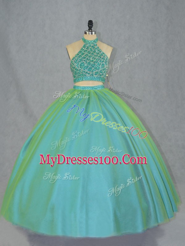 Gorgeous Green Sleeveless Tulle Lace Up Vestidos de Quinceanera for Sweet 16 and Quinceanera