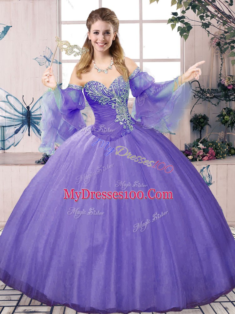 Sweetheart Sleeveless Lace Up Sweet 16 Dress Lavender Tulle