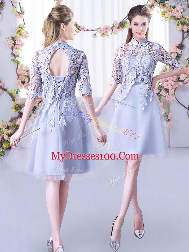 Fancy Lace Damas Dress Grey Lace Up Sleeveless Mini Length