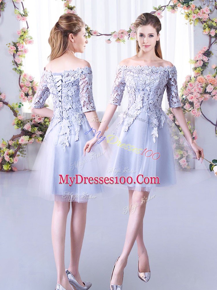 Fancy Lace Damas Dress Grey Lace Up Sleeveless Mini Length