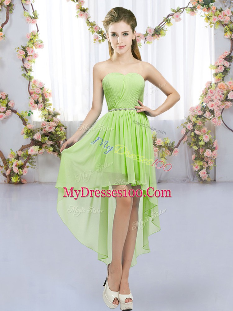 Dynamic Yellow Green Sleeveless High Low Beading Lace Up Court Dresses for Sweet 16