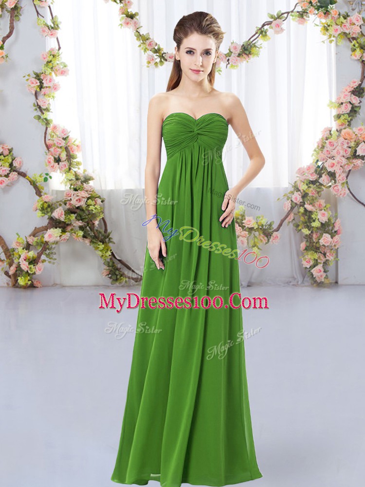 Green Chiffon Zipper Sweetheart Sleeveless Floor Length Quinceanera Dama Dress Ruching