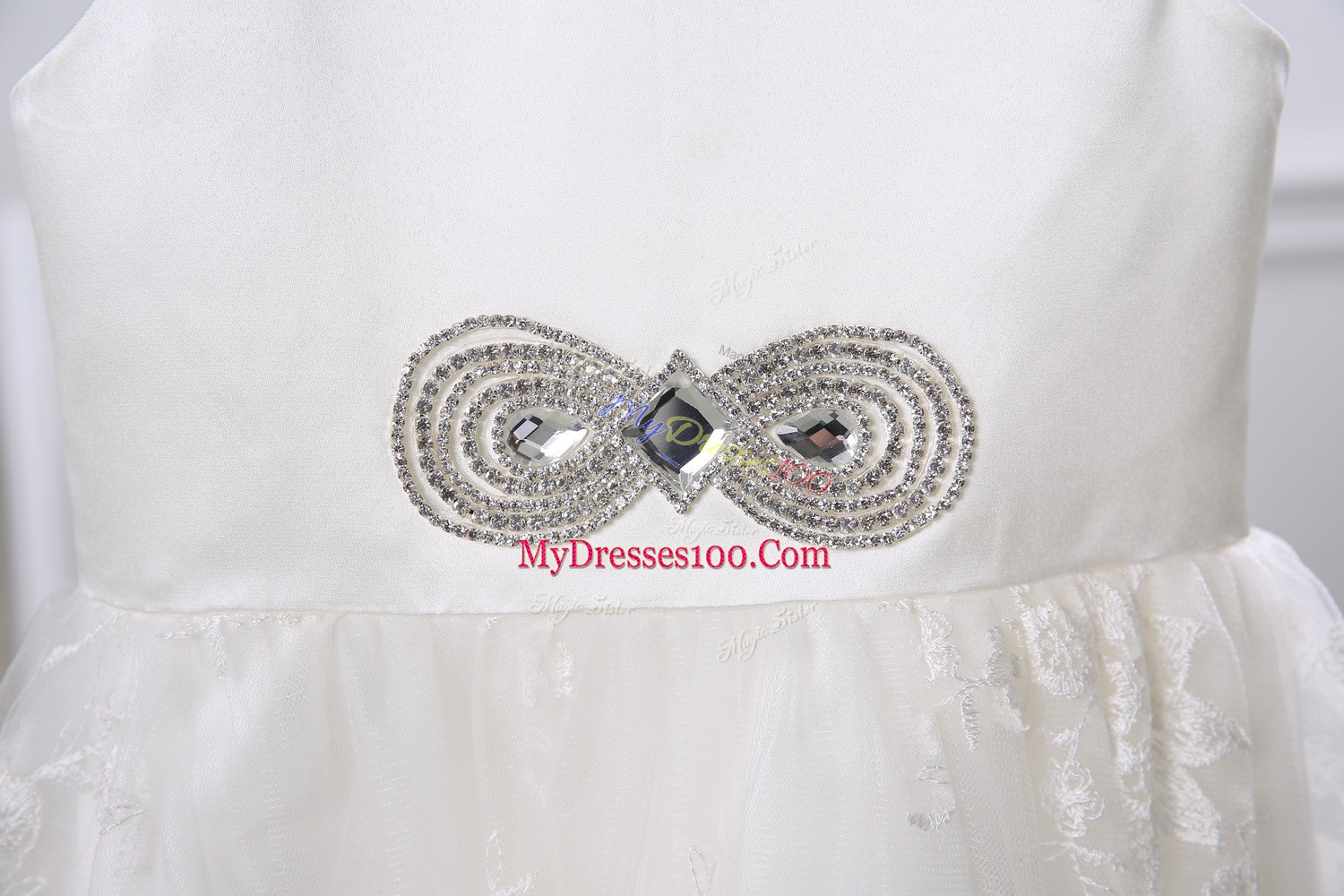 Elegant White Empire Beading and Lace Toddler Flower Girl Dress Zipper Tulle Sleeveless Floor Length