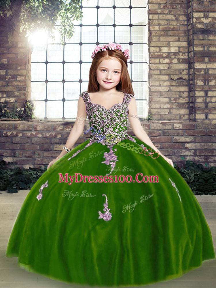 Charming Floor Length Lace Up Pageant Dress for Teens Purple for Party and Wedding Party with Appliques
