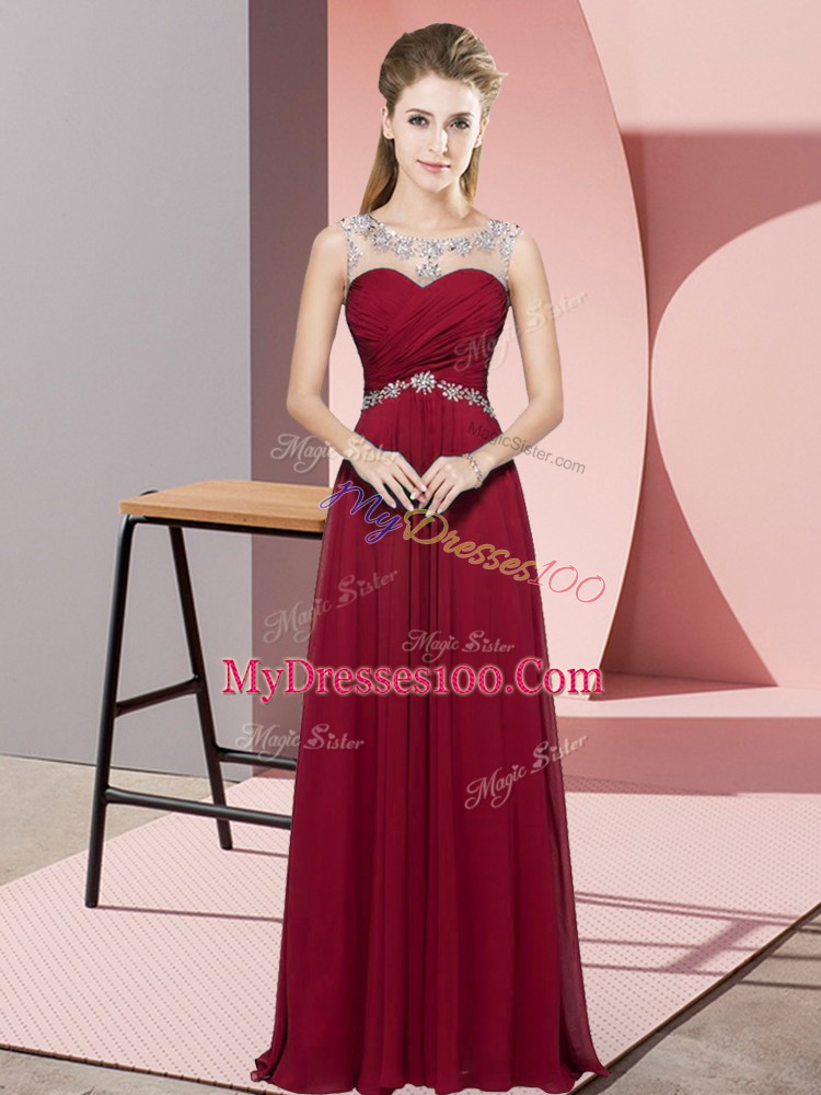 Floor Length Red Homecoming Dress Scoop Sleeveless Backless