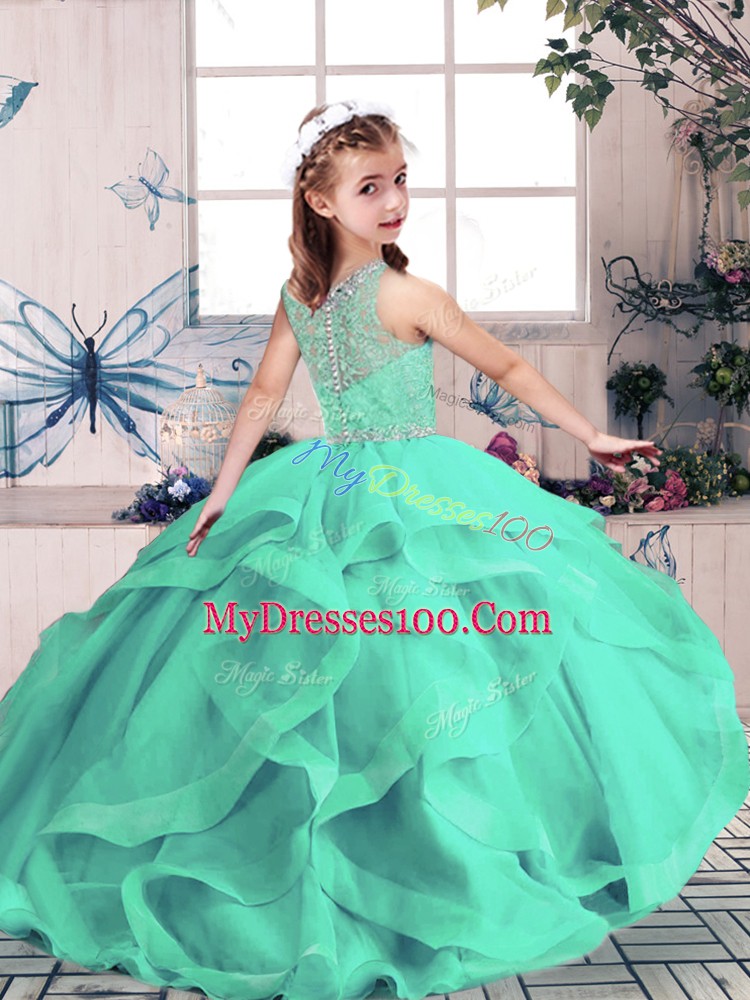 Floor Length Ball Gowns Sleeveless Purple Kids Pageant Dress Lace Up