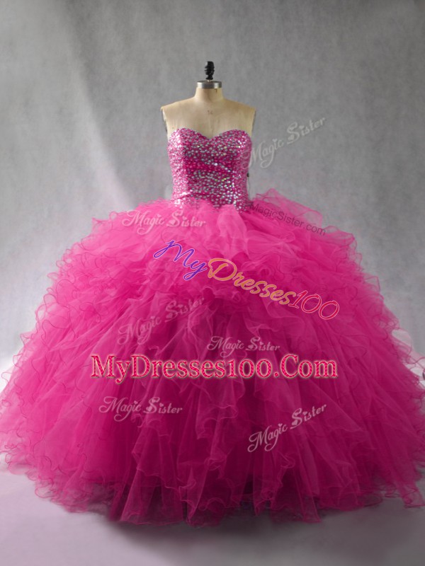 High Quality Sleeveless Lace Up Floor Length Beading and Ruffles Vestidos de Quinceanera