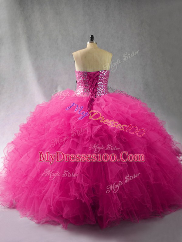 High Quality Sleeveless Lace Up Floor Length Beading and Ruffles Vestidos de Quinceanera