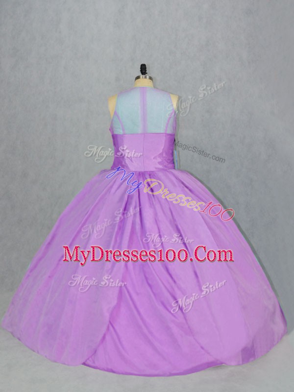 Lilac Ball Gowns Scoop Sleeveless Taffeta Floor Length Zipper Embroidery Quinceanera Gown
