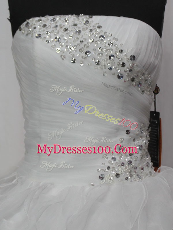 Traditional White Ball Gowns Beading and Ruching Sweet 16 Quinceanera Dress Lace Up Organza Sleeveless