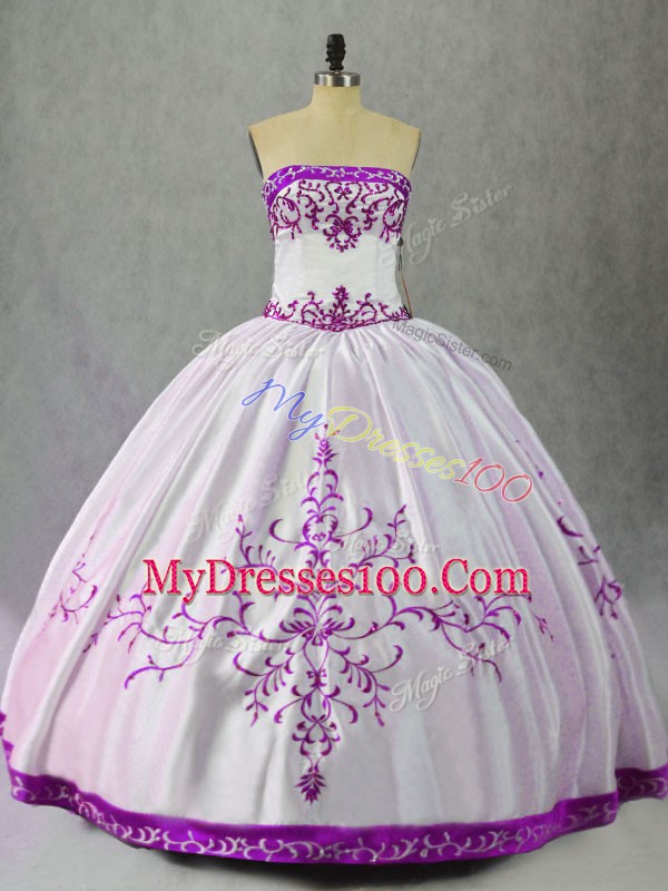 Fine Satin Sleeveless Floor Length Quinceanera Dresses and Embroidery