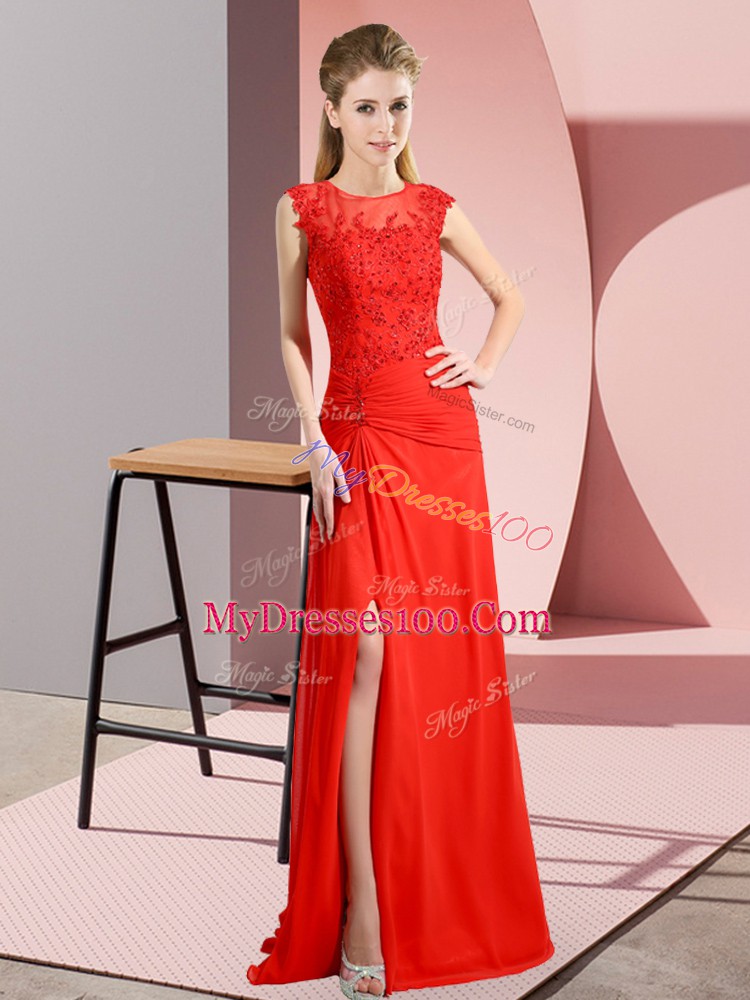 Sleeveless Zipper Floor Length Beading Homecoming Dress