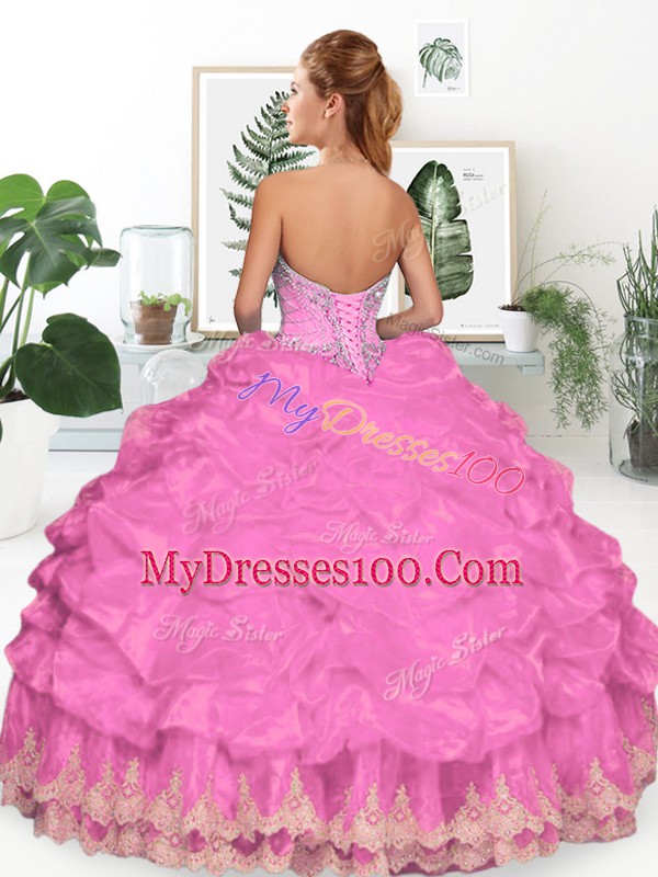 Sexy Wine Red Ball Gowns Sweetheart Sleeveless Organza Floor Length Lace Up Beading and Appliques and Pick Ups Ball Gown Prom Dress