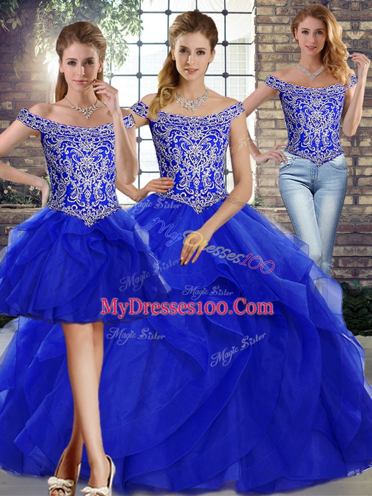 Beauteous Sleeveless Brush Train Beading and Ruffles Lace Up Quinceanera Dress