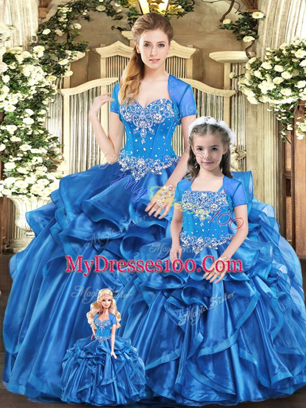 Sleeveless Beading and Ruffles Lace Up Sweet 16 Dress