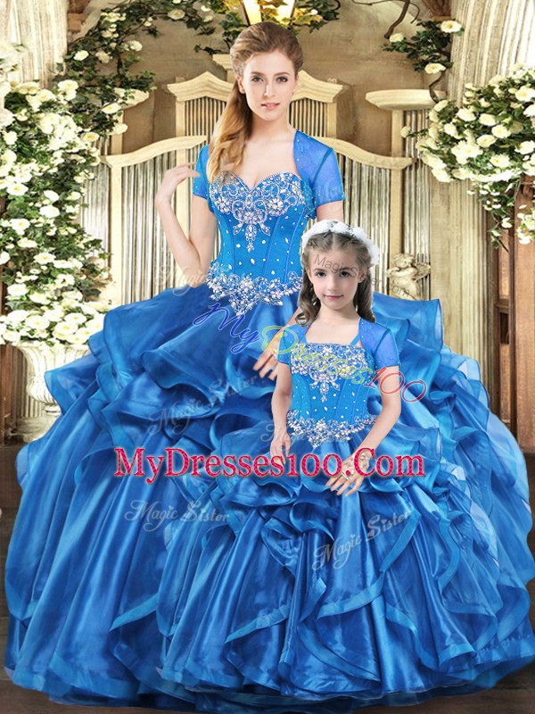 Sleeveless Beading and Ruffles Lace Up Sweet 16 Dress